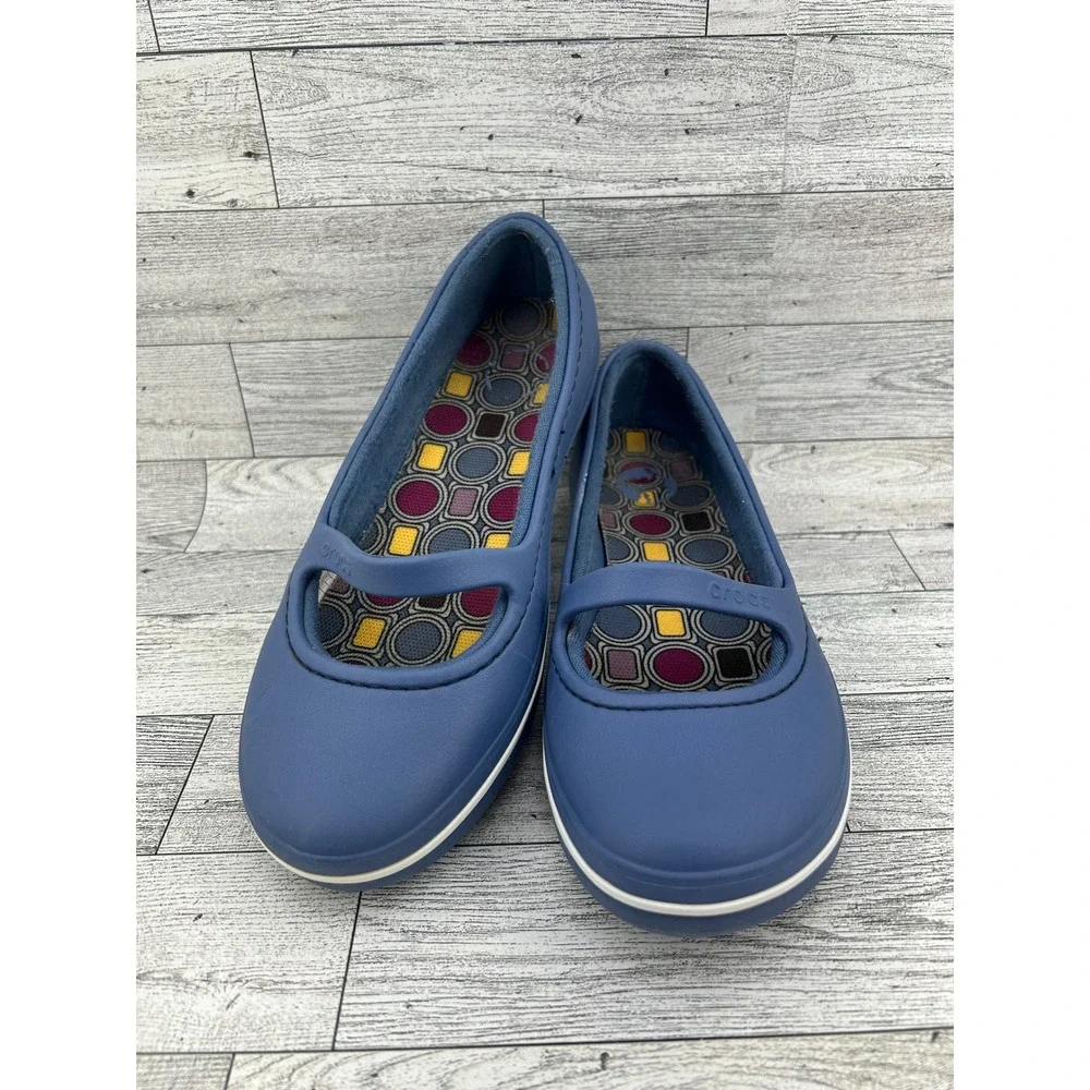 Crocs Shayna Mary Jane Flats Women  6 Navy Blue Geometric Footbed Slip On Shoes